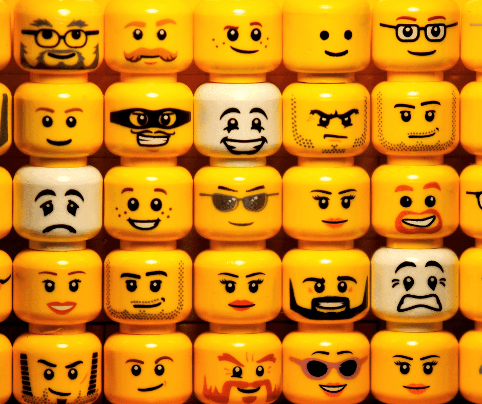 lego heads with various expressions